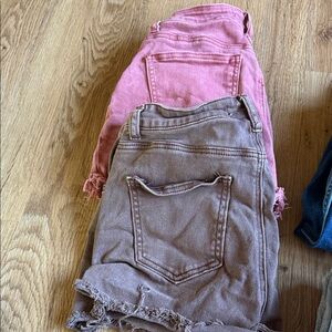 Pink and Brown Denim Shorts